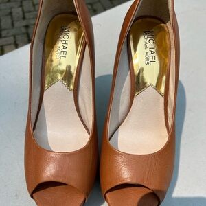Michael Kors Tan Leather Peep Toe Heels